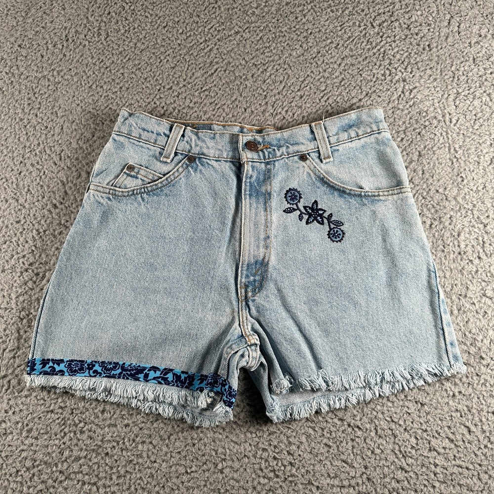Vtg Levi's 550 Orange Tab Cut Off Shorts 90's Fits 28x2.5‎ Blue Embroidered